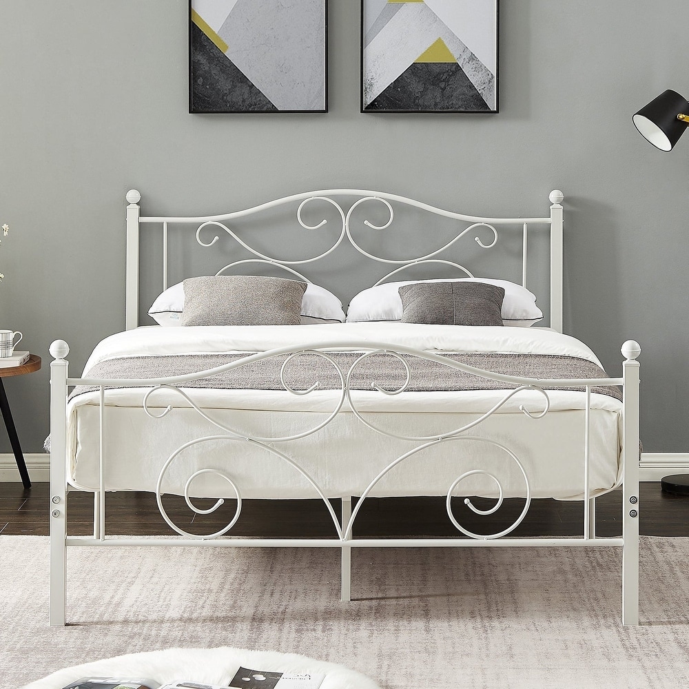White iron shop queen bed frame