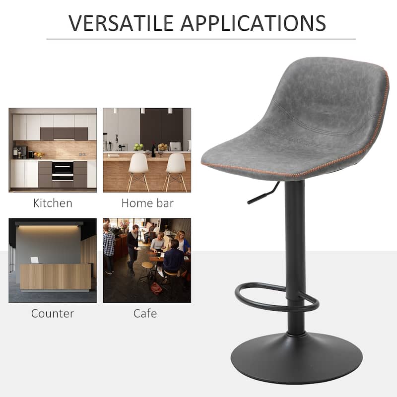 HOMCOM Swivel Bar Stools Set of 2 Bar Height Chairs Adjustable Height Barstool PU Leather Padded with Back - 17.25*17*41.75