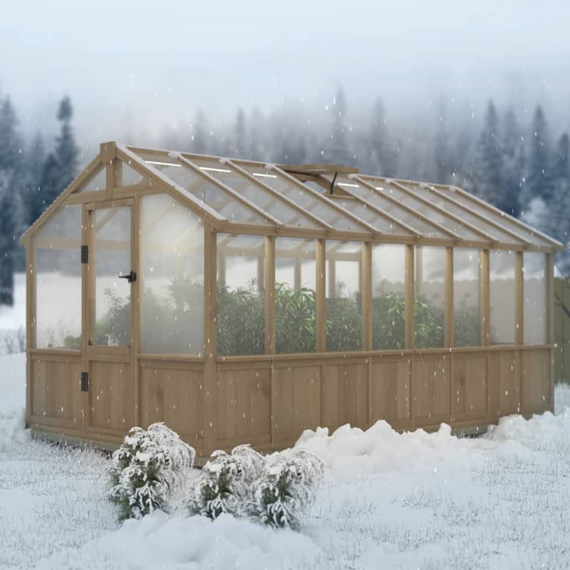 VEIKOUS Walk-in Wooden Greenhouse for Outside, Garden and Backyard, Light Mocha Brown