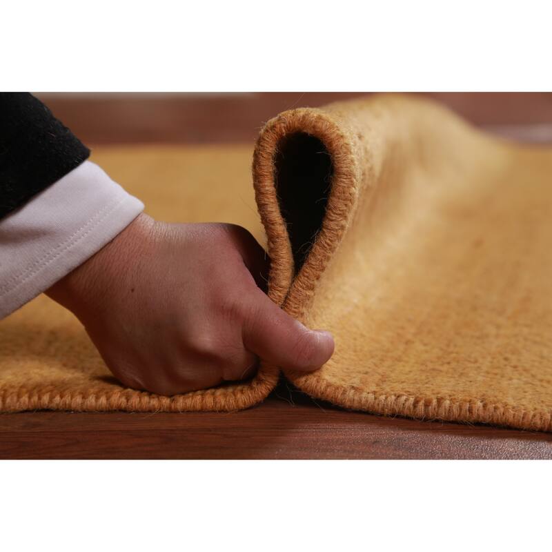 Modern Gold Solid Gabbeh Oriental Rug Hand-Knotted Wool Carpet - 3'3" x 5'0"