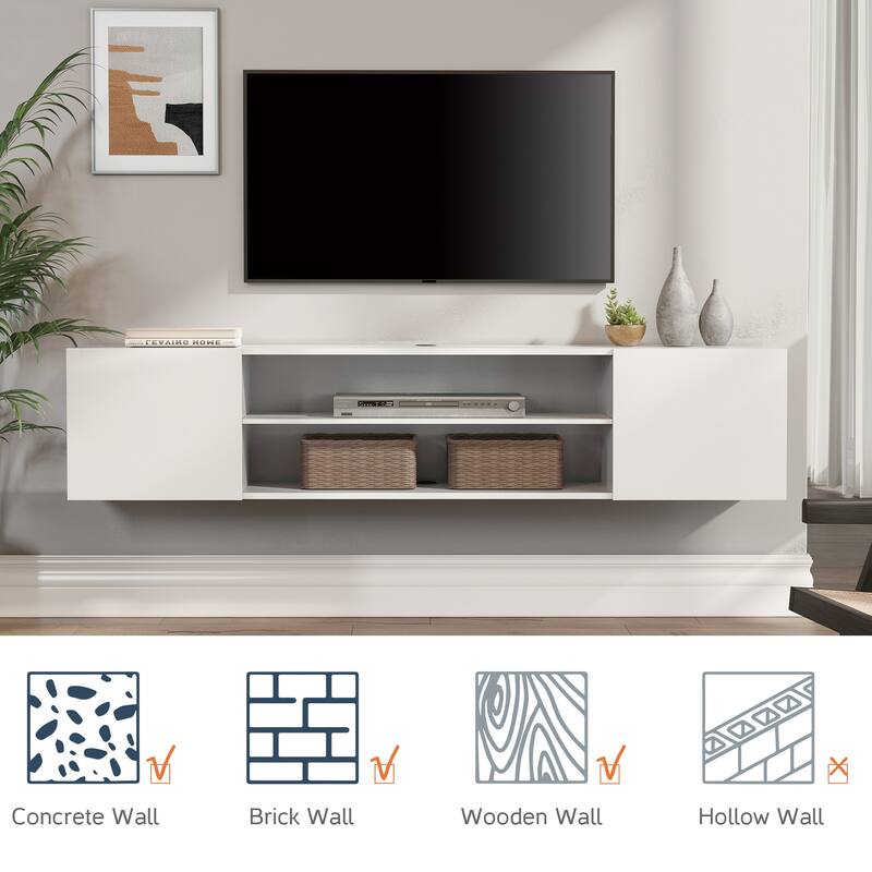 Fireplace Floating TV Stand with 36" Fireplace for TVs up to 80"
