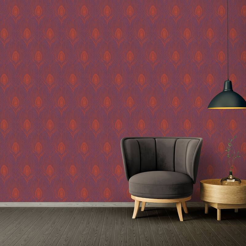 Galerie Wallcoverings Absolutely Chic Peacock Feather Motif Vinyl on Non-woven Wallpaper Roll