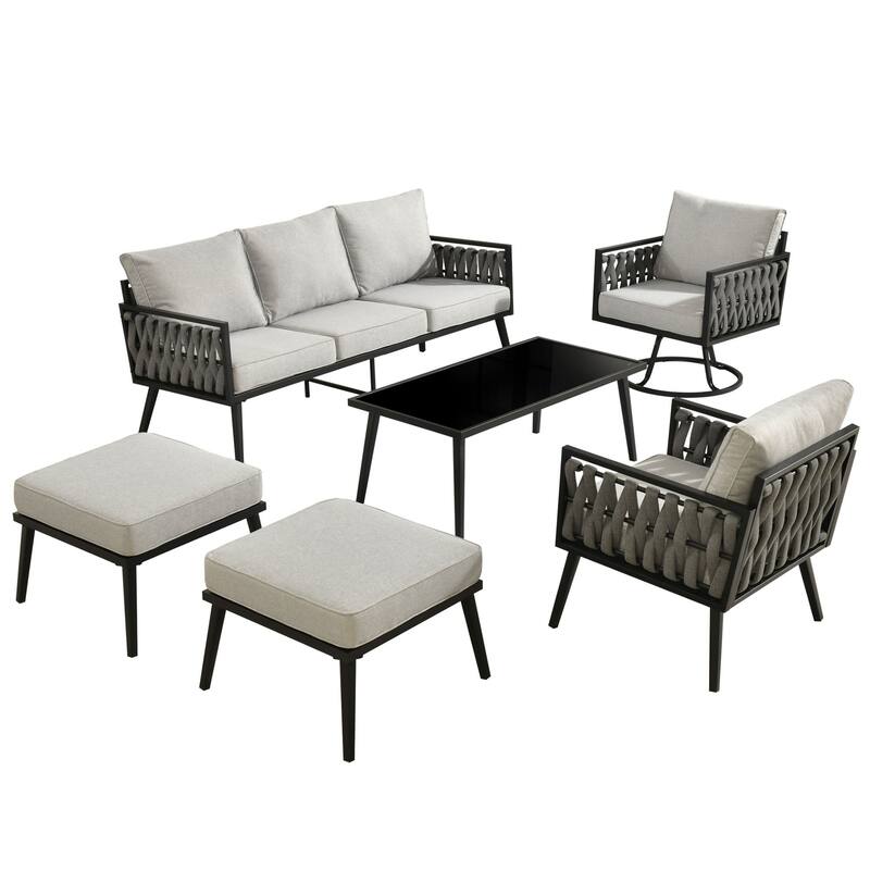 HOOOWOOO 6-piece Outdoor Patio Furniture Conversation Set with Swivel Chair