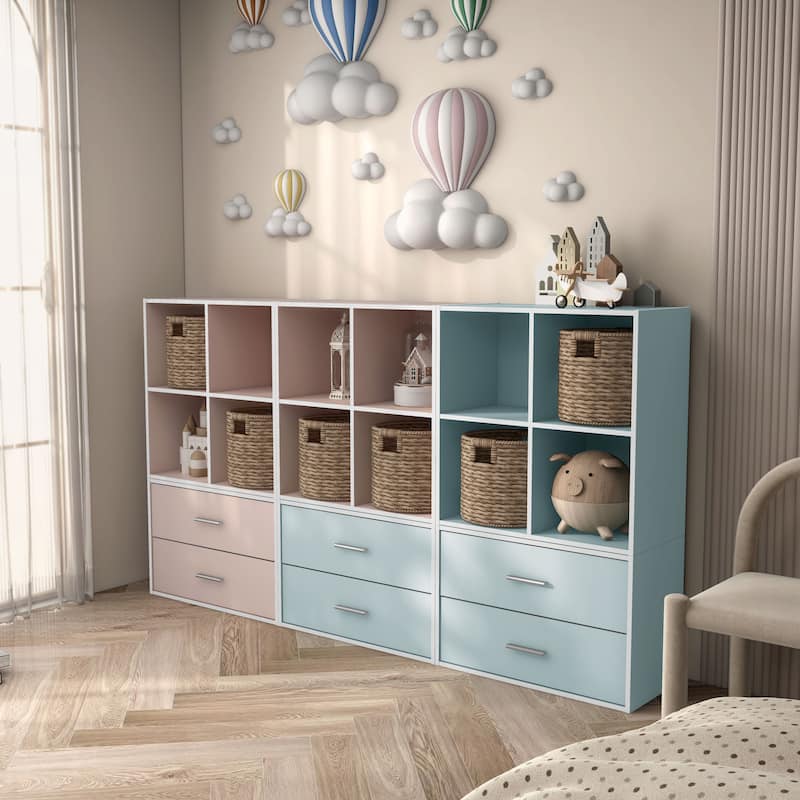 DH BASIC Modern Wood Customizable Stackable Storage Organizer - Cube Shelves, Drawer Cabinet, Bookcase with Doors by Denhour