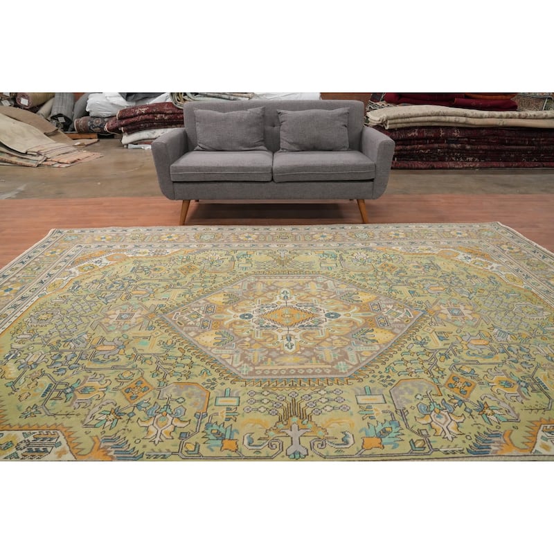 Hand Knotted Oriental 100% Wool Carpet Traditional Medallion Green Tabriz Area Rug - 11' 0'' X 8' 1''