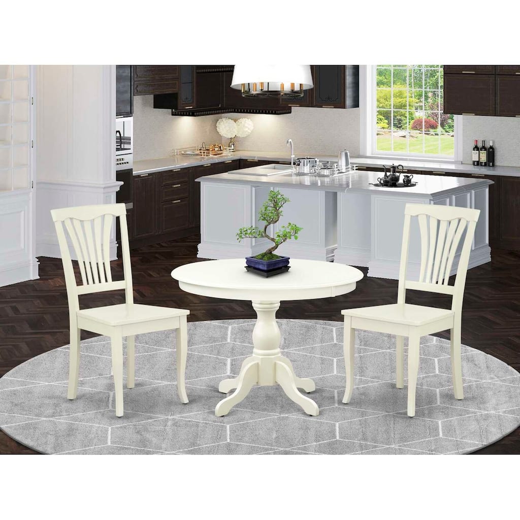 3-Piece Linen White Finish Solid Wood Top - Dining Room Set - Seats 4