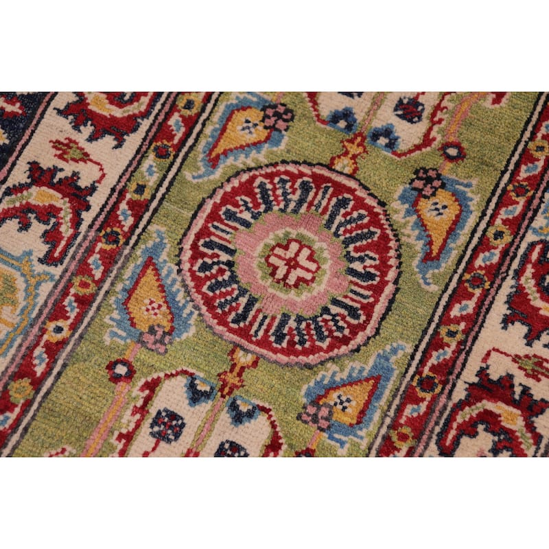 Southwestern Kazak Johnny Green/Beige Wool Rug - 2'0'' x 3'0''