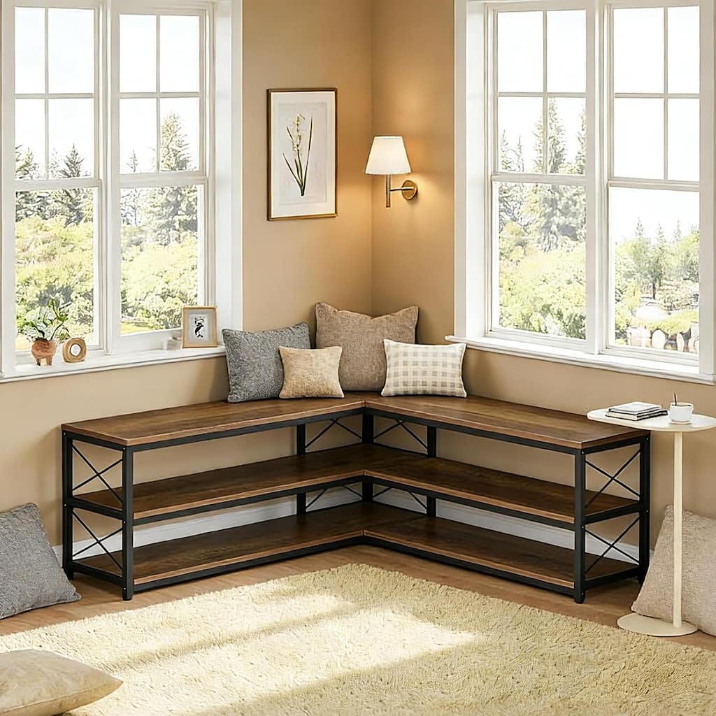 3-Tier Corner Bench, 39.4" L-Shaped Storage Bench for Entryway Bedroom