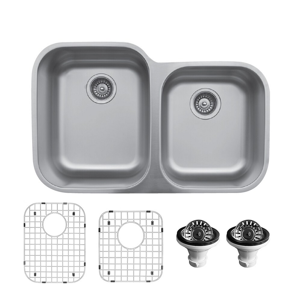Undermount Kitchen Sink Brushed Stainless Steel Two 2.0 Square Bowls D01 