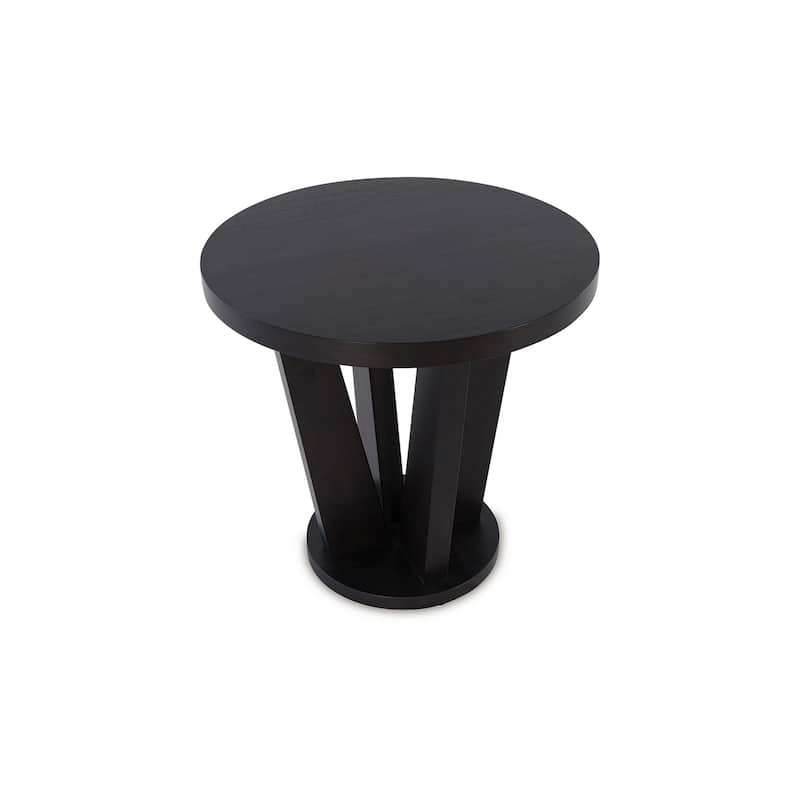 Chloe Side End Table, 24 Inch Round, Angled Pedestal Base, Dark Brown