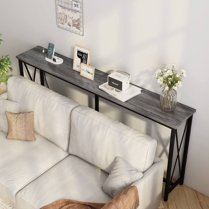 70 Inch Console Table with Outlet, Extra Long Sofa Table with Charging