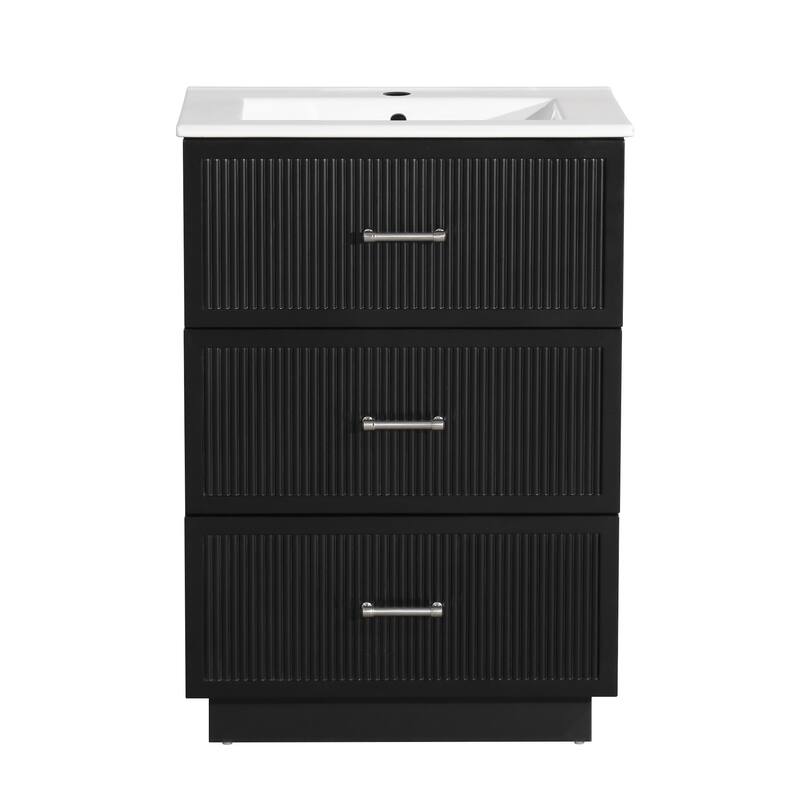 24 Inch Floor Standing Bathroom Vanity with Ceramic Sink and 2 Drawers