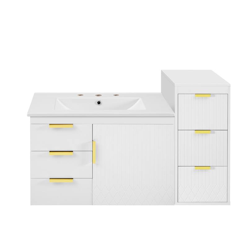 Roomfitters 30 Inch Wall Mounted Bathroom Vanity & Side Cabinet Combo, Floating Storage Station with Sliding Tiers