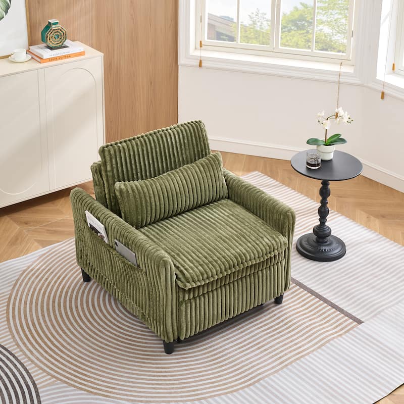 Corduroy Accent Chair Convertible Chaise Lounge, Single Sofa Chair Lounge Chair Pull-out Sleeper Sofa Bed