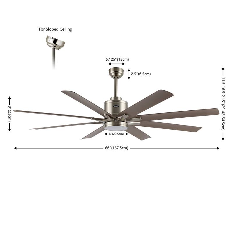 Miranda 66" 1-Light Contemporary Iron Mobile-App/Remote-Controlled 6-Speed Ceiling Fan with Integrated LED Light by JONATHAN Y