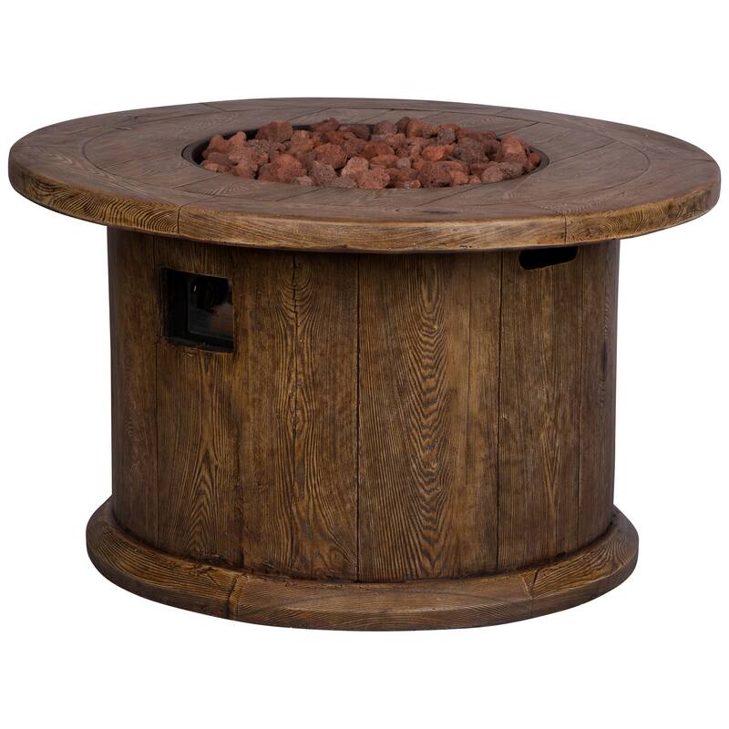 Fire & Flare 35"W Round 50K BTU Outdoor Propane Fire Pit Table with Lava Rocks