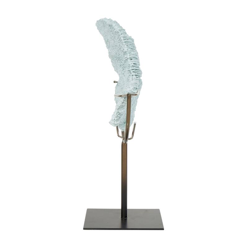 Light Blue Polystone Textured Coral Sculpture with Bronze Stand