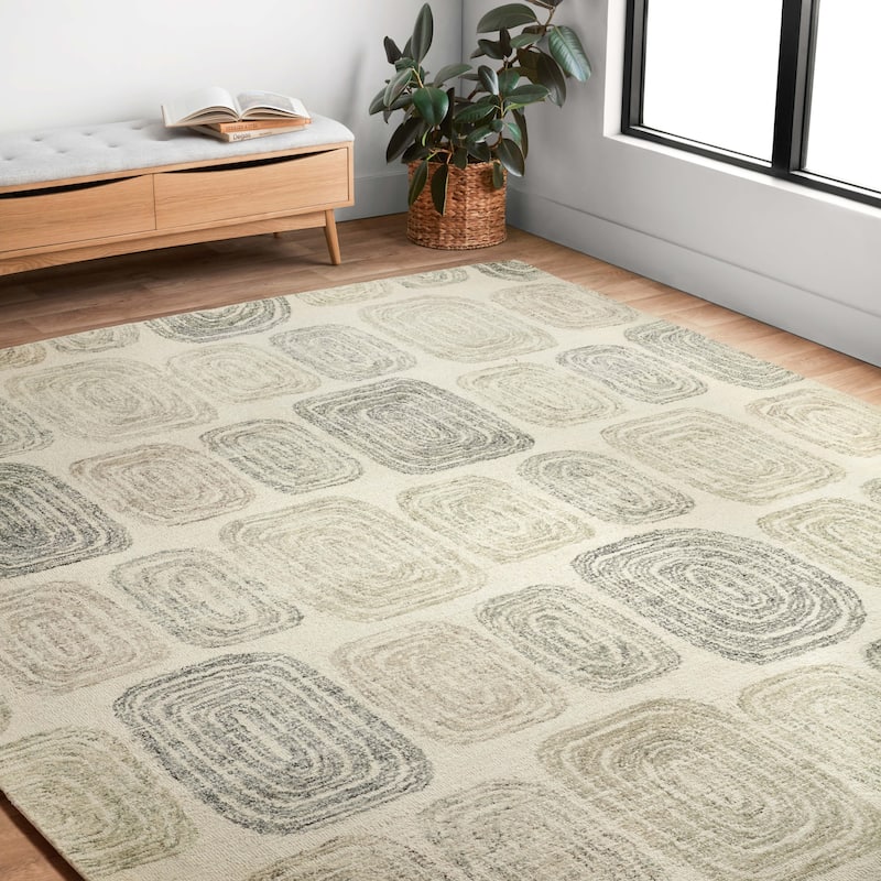 Alexander Home Aubrey Mid-Century Modern Wool Area Rug - 9'-3" x 13' - dark grey / neutral - Rectangle