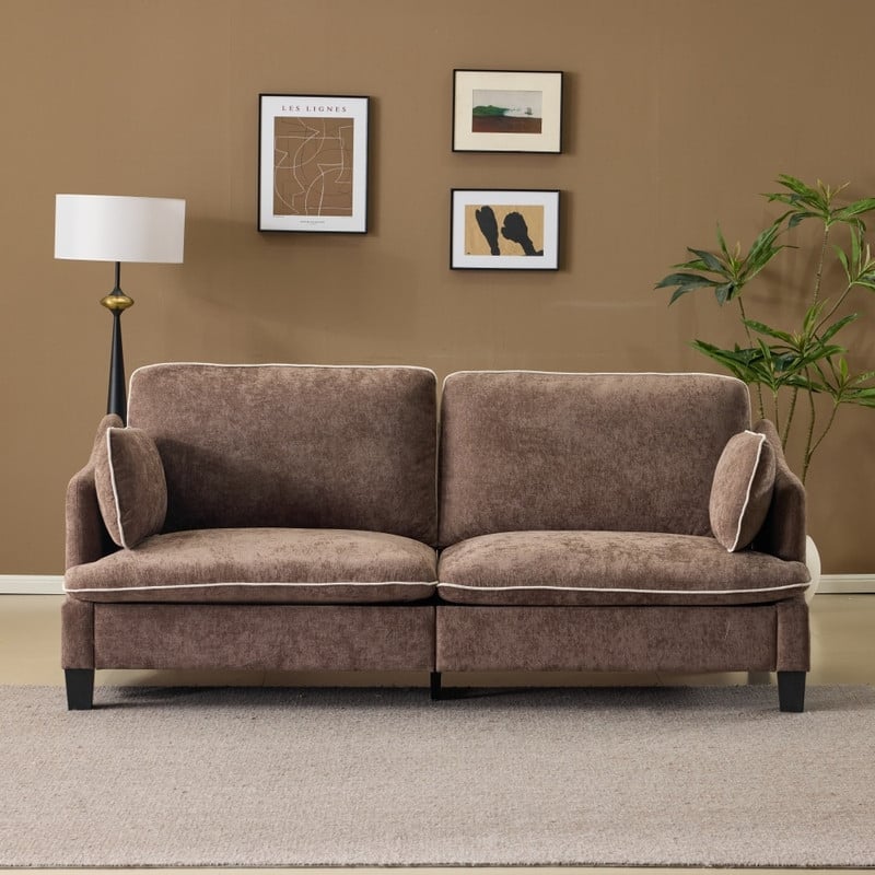 Transitional Loveseat Piped T-Cushions & Linen Blend