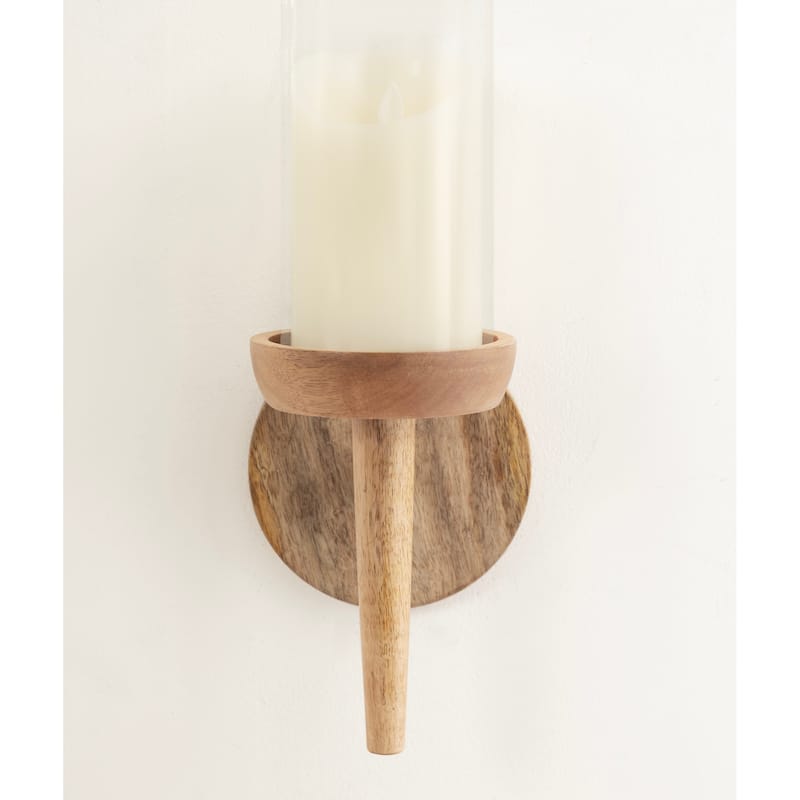 Kate and Laurel Shae Wood and Glass Wall Sconce