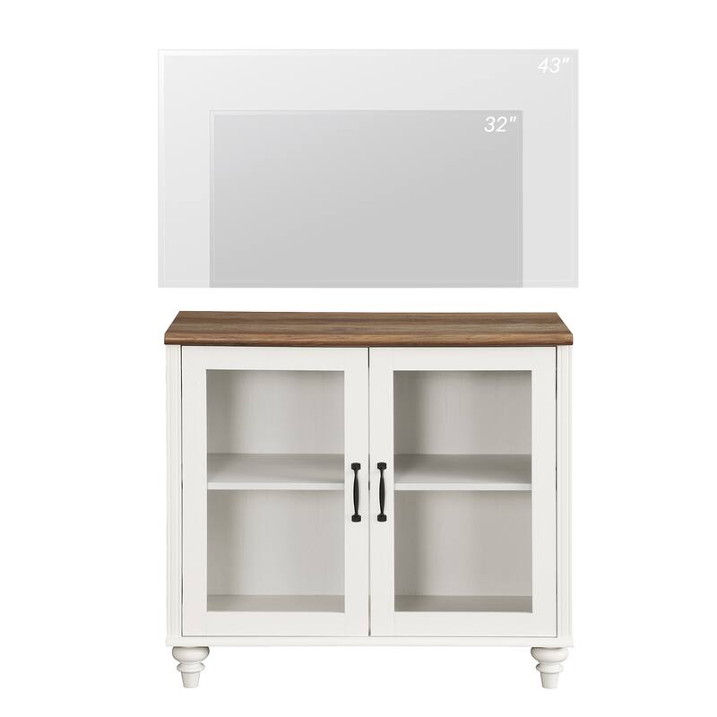 TV Stand with Glass Doors, TV Console Table TV Cabinet