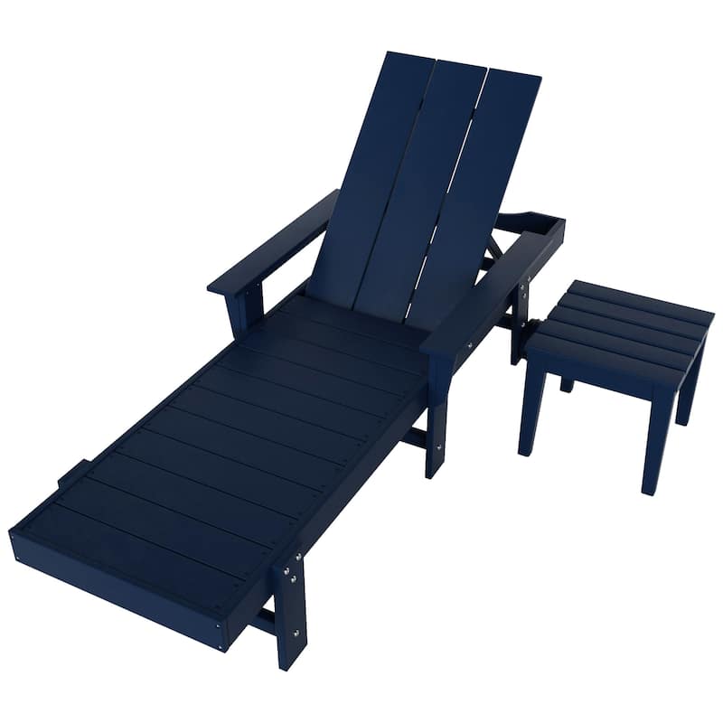 Polytrends Shoreside Modern Poly Eco-Friendly All Weather Reclining Chaise Lounge With Arms, Wheels, & Side Table (2-Piece Set)