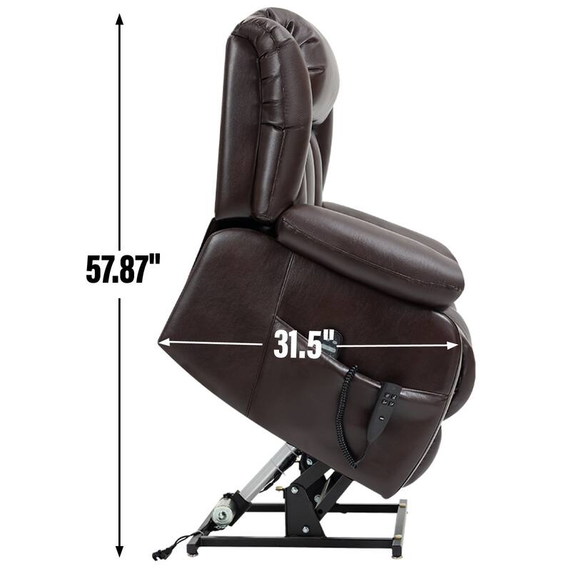 Brown Medium Electric Power Lift Recliner Chair in Genuine Leather with Dual Motors, 8-Point Massage, and Lumbar Heat