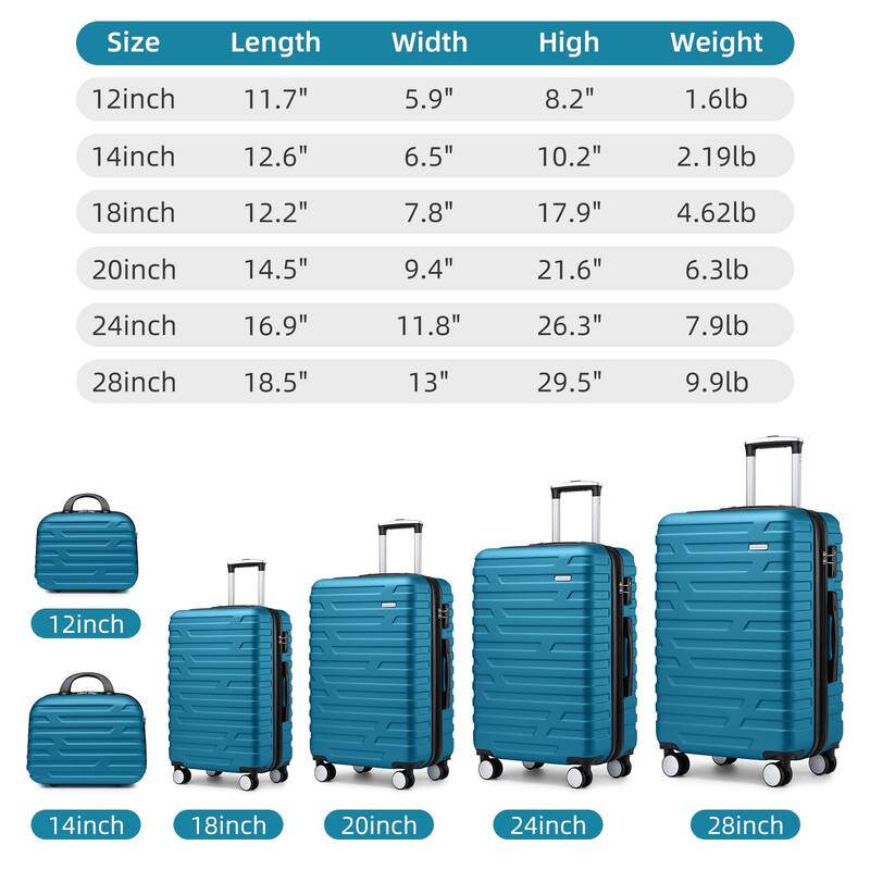 6-Piece Modern Hard Shell Expandable Luggage with 2 Cosmetic Bags, Spinner Wheels and TSA Lock, for Boarding Travel