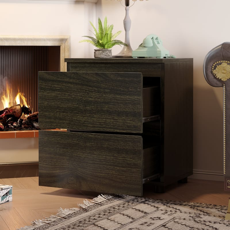 Nightstand Bedside Table Wood 2-Drawer End Table White/Brown