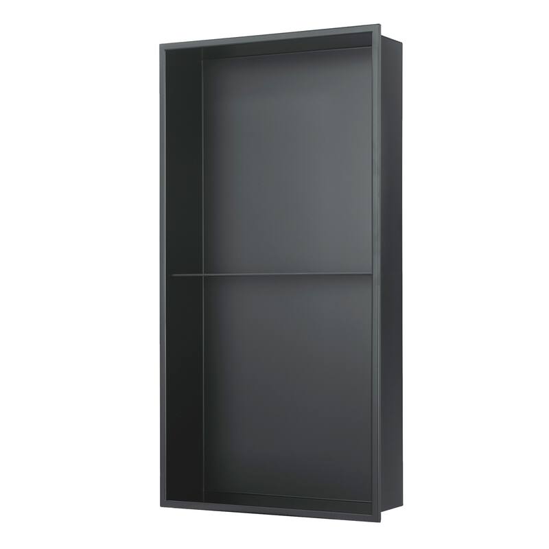 12-in x 24-in Ultra-thin Frame Recessed 2-Section Stainless Steel Shower Niche Gun Metal Black