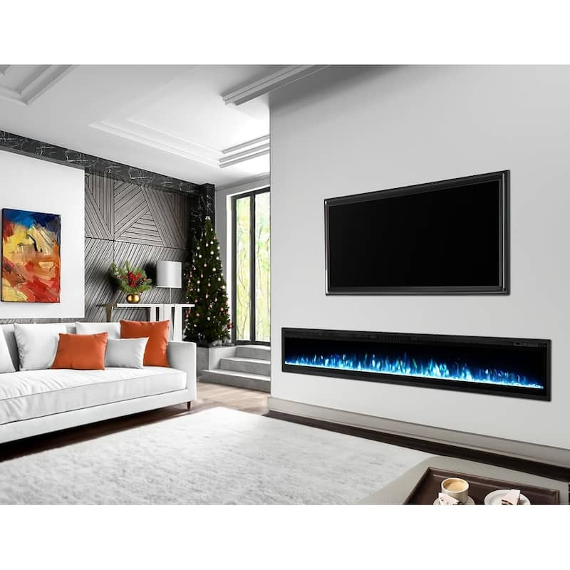 100'' Electric Fireplace Inserts, Recessed and Wall Mounted Fireplace with Timer, Remote Control, Adjustable LED Flame - 100"