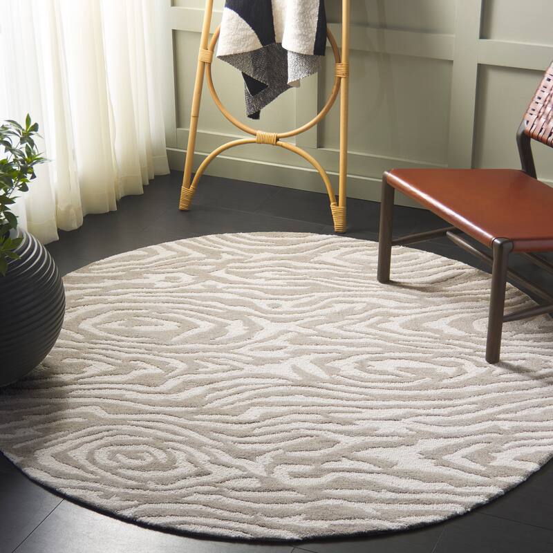 SAFAVIEH Handmade Ebony Thouraya Modern & Contemporary Wool Rug - 6' Round - Grey/Ivory