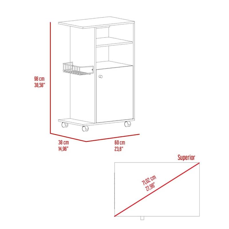 Kitchen Cart Kryot, Single Door Cabinet, Four Casters