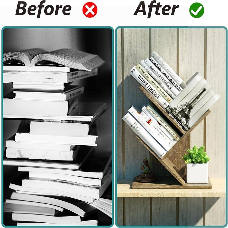 3 Tier Small Tree Bookshelf Desk Book Organizer Narrow Bookcases for Books - 11.6"D x 6"W x 15"H