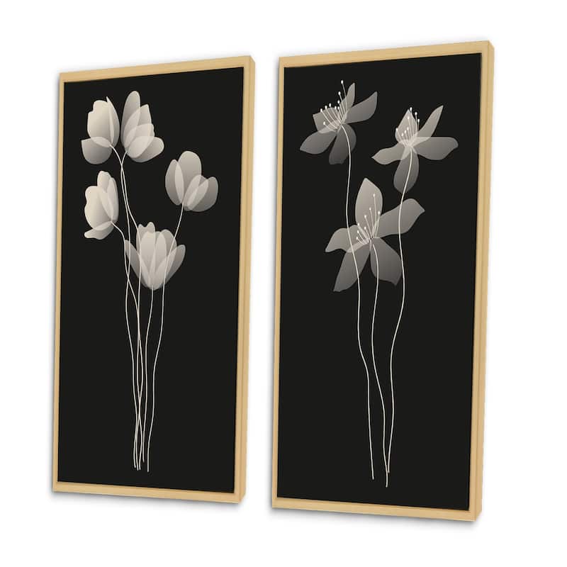 Designart "Monochrome Minimalist Organic Plant Structures I" Floral Framed Art Set of 2 Pieces
