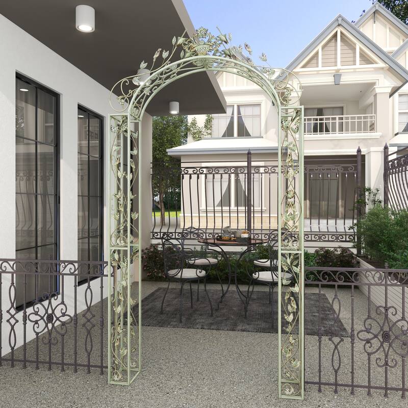 Green Metal Indoor Outdoor Arched Bird Indoor Outdoor Garden Arbor with Scrolled Vines