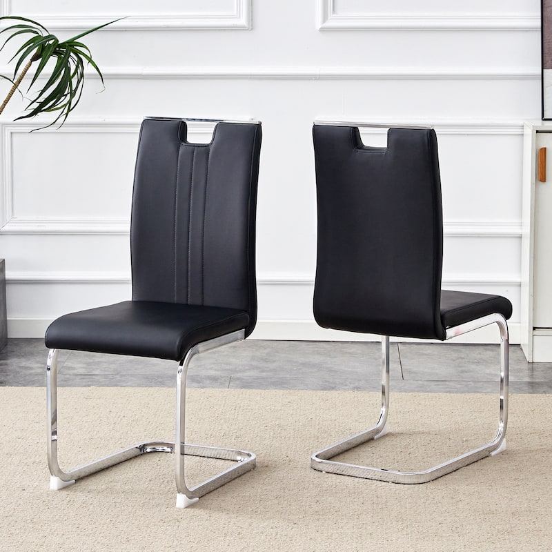 Faux Leather Dining Chairs Set of 4,Modern Kitchen & Dining Room High Back Chairs Metal Legs