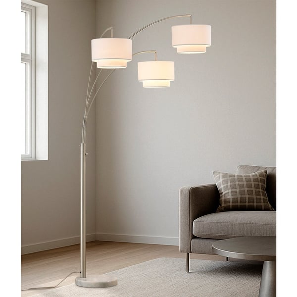slide 2 of 4, Broadway 3 Light Arch Floor Lamp, Brushed Nickel Finish with White Shades BrushedNickel /WhiteShade