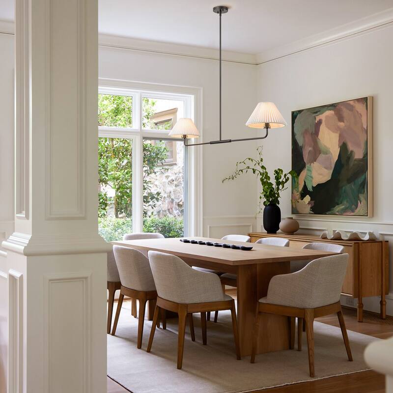 2-Light Modern Gold & Black Linear Pleated Fabric Pendant Kitchen Island Light