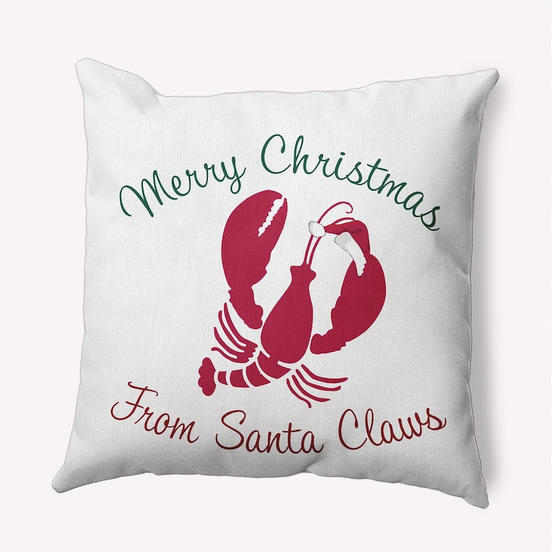 Santa Claws Lobster Beachy Christmas Indoor/Outdoor Throw Pillow - 20" x 20" - Christmas Pink