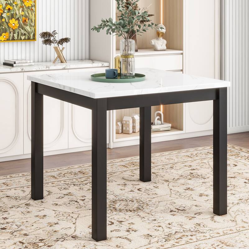 5 Piece Counter Height Kitchen Table Set, Faux Marble Top Square Dining Table with 4 Velvet Upholstered Chairs
