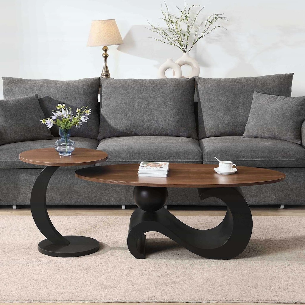 Nesting Coffee Table Set of 2,Industrial Design for Living Rooms,Combines Luxury and Functionality with Oval and Round Shapes