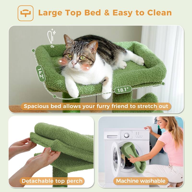 Cat Tree Tower w/Sisal Scratching Post, Condo, Large Top Perch, Hammock & 2 Dangling Balls