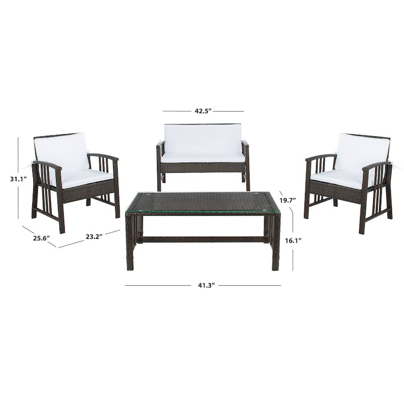 SAFAVIEH Outdoor Jeta 4-Piece Wicker Living Set - 43W x 31D x 26H