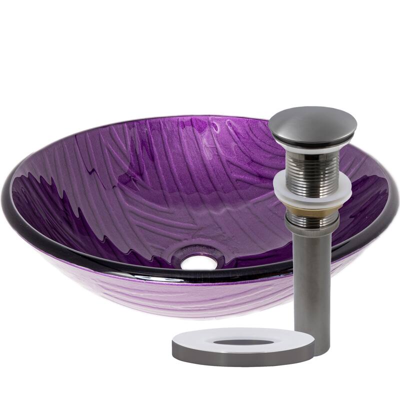 Miseno MVS-TIG-8123 Miscela 16-1/2" Circular Glass Vessel Bathroom - Purple / Gun Metal Drain