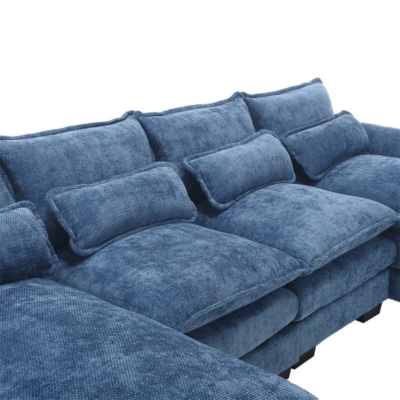 Sectional Sofa Cloud Couch for Living Room, Modern Chenille/Boucle U Shaped Couch, Comfy Modular Sofa Sleeper with Double Chaise