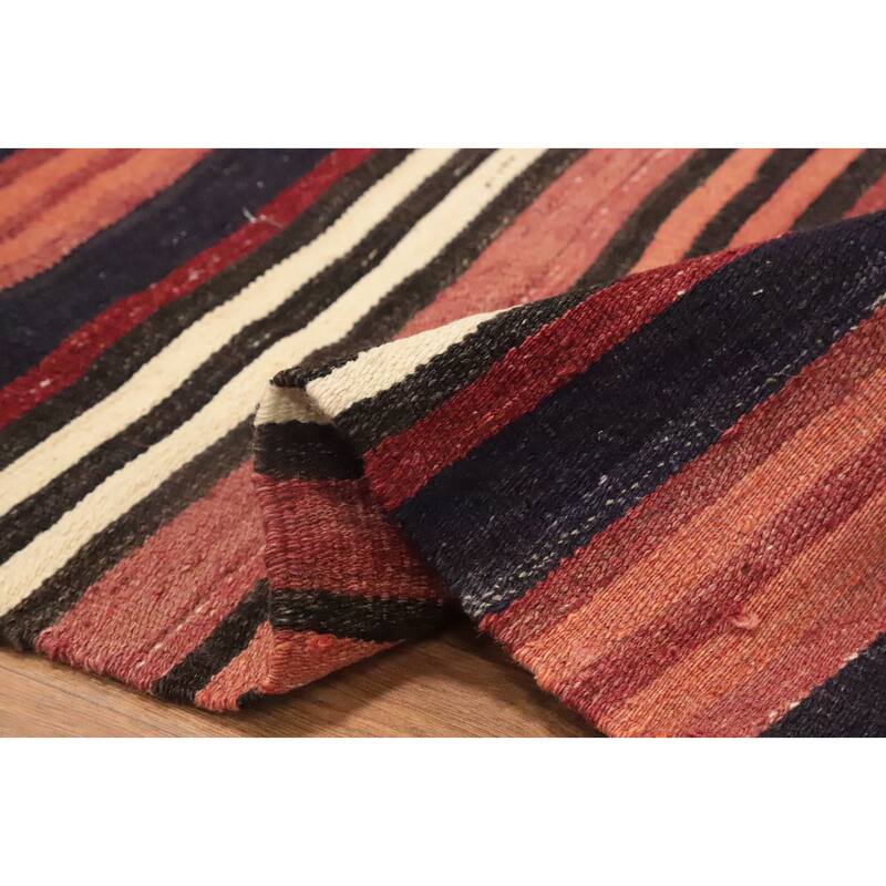 Hand Woven Oriental 100% Wool Carpet Southwestern Geometric Oranges & Rust Kilim Area Rug - 10' 8'' X 4' 9''