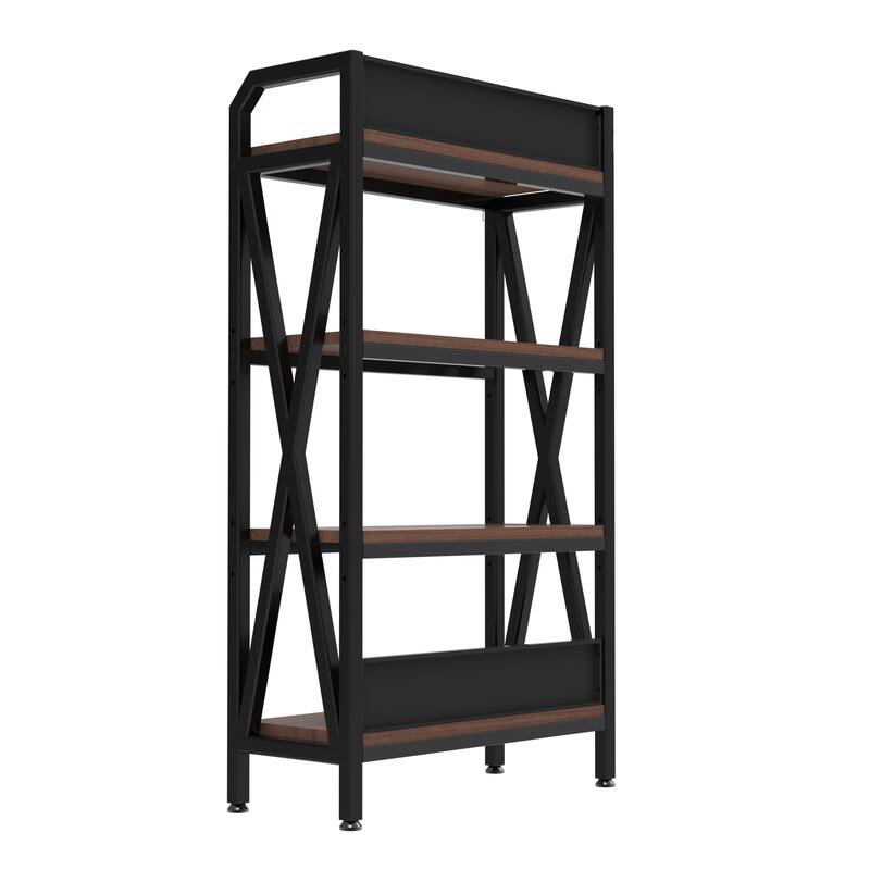 55'' Bakers Rack 4-Level Storage Shelves Metal and Wooden Kitchen Shelves, Kitchen Organizers and Storage