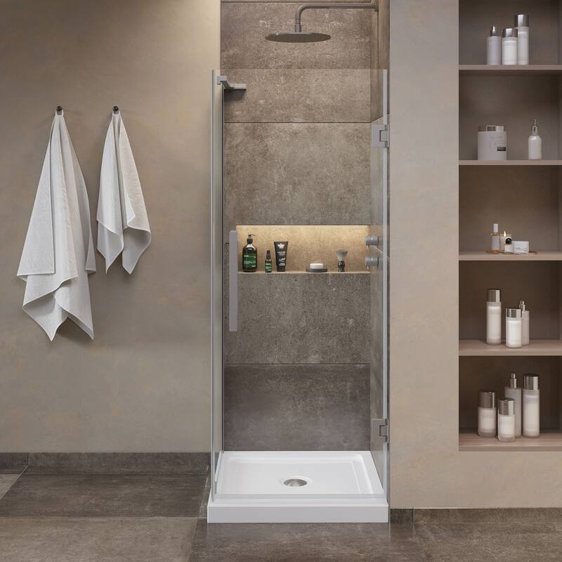 OVE Decors Panama Corner Frameless Pivot Hinge Shower Door Kit with Base Pan, 2025