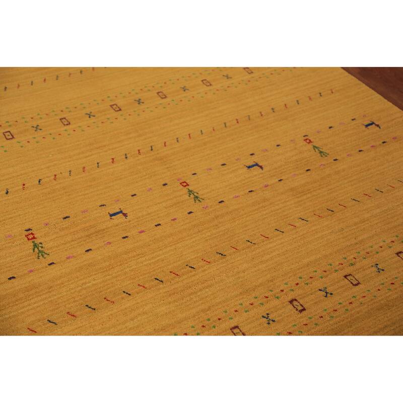 Tribal Gold Gabbeh Oriental Area Rug Hand-Knotted Wool Carpet - 5'5" x 7'7"